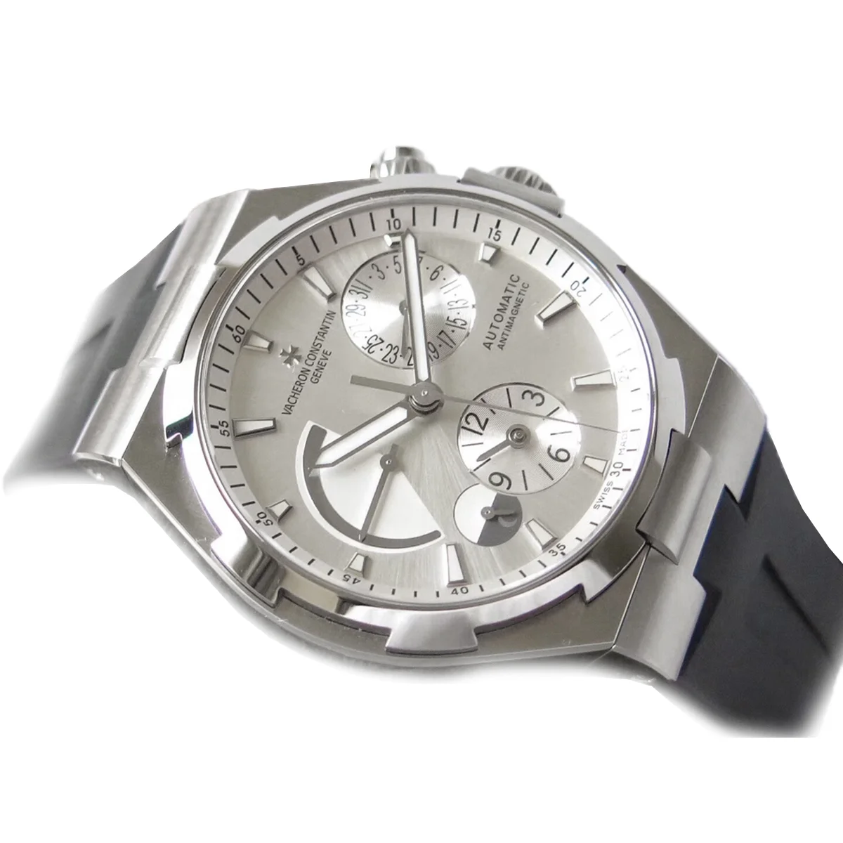 Overseas Dual Time White Dial in Steel on Rubber Strap