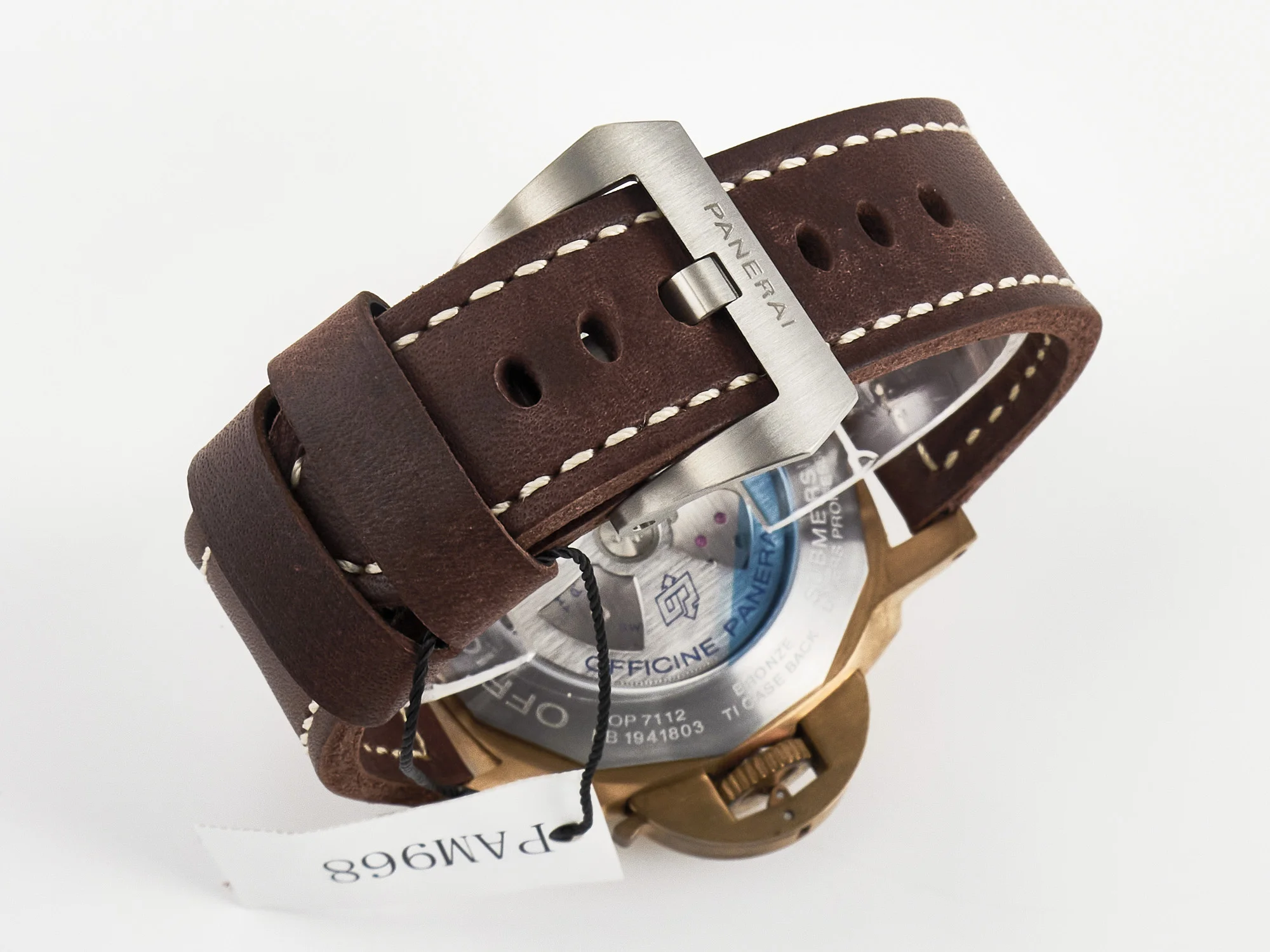 PAM968 V Bronzo VSF 1:1 Best Edition Brown Ceramic Bezel and Dial on Brown Calfskin Strap P.9010 Clone