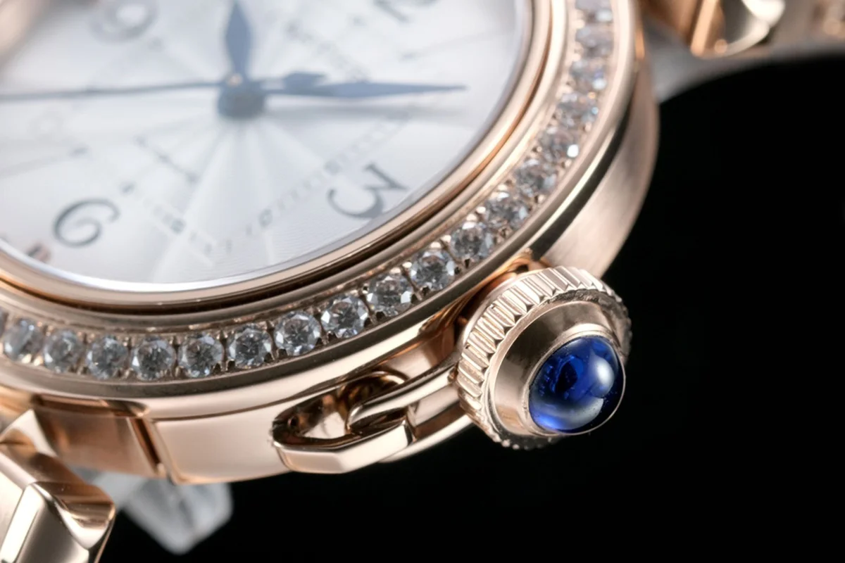 Pasha de Cartier White Dial 35mm With Diamond Bezel in Rose Gold