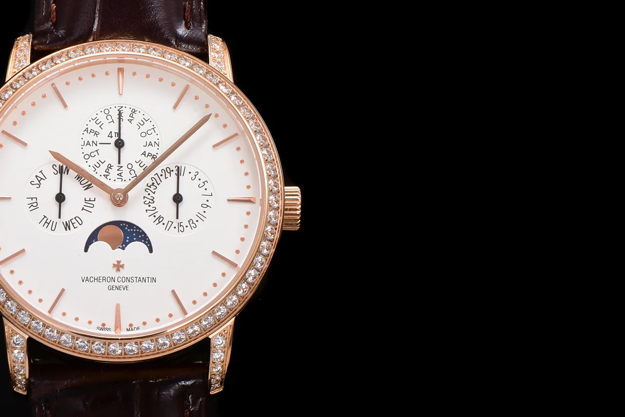 Patrimony Perpetual Calendar Ultra-Thin White Dial in Pink Gold with Diamond Bezel