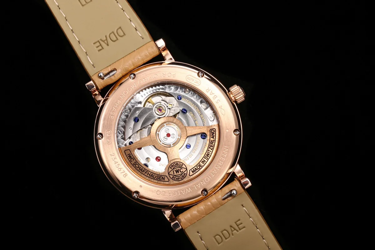 Portofino IW6596 Automatic Moon Phase 37 Blue Dial in Rose Gold on Brown Leather Strap