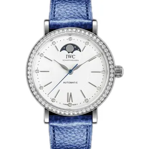 Portofino IW659601 Automatic Moon Phase 37 White Dial on Blue Leather Strap