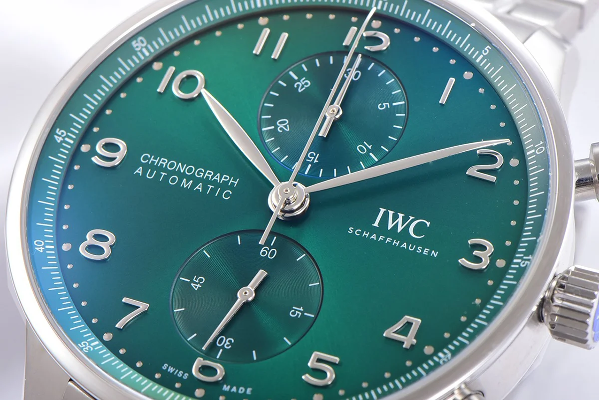 Portugieser Chronograph IW371615 Green Dial in Steel on Bracelet