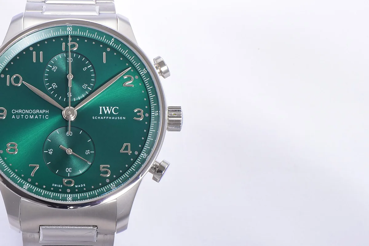 Portugieser Chronograph IW371615 Green Dial in Steel on Bracelet