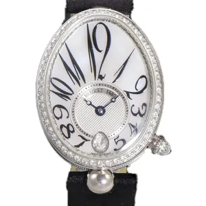 Reine de Naples in White Gold 8918BB on Black Leather Strap