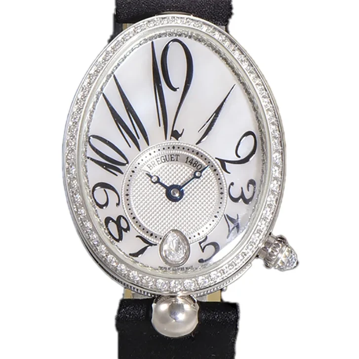 Reine de Naples in White Gold 8918BB on Black Leather Strap