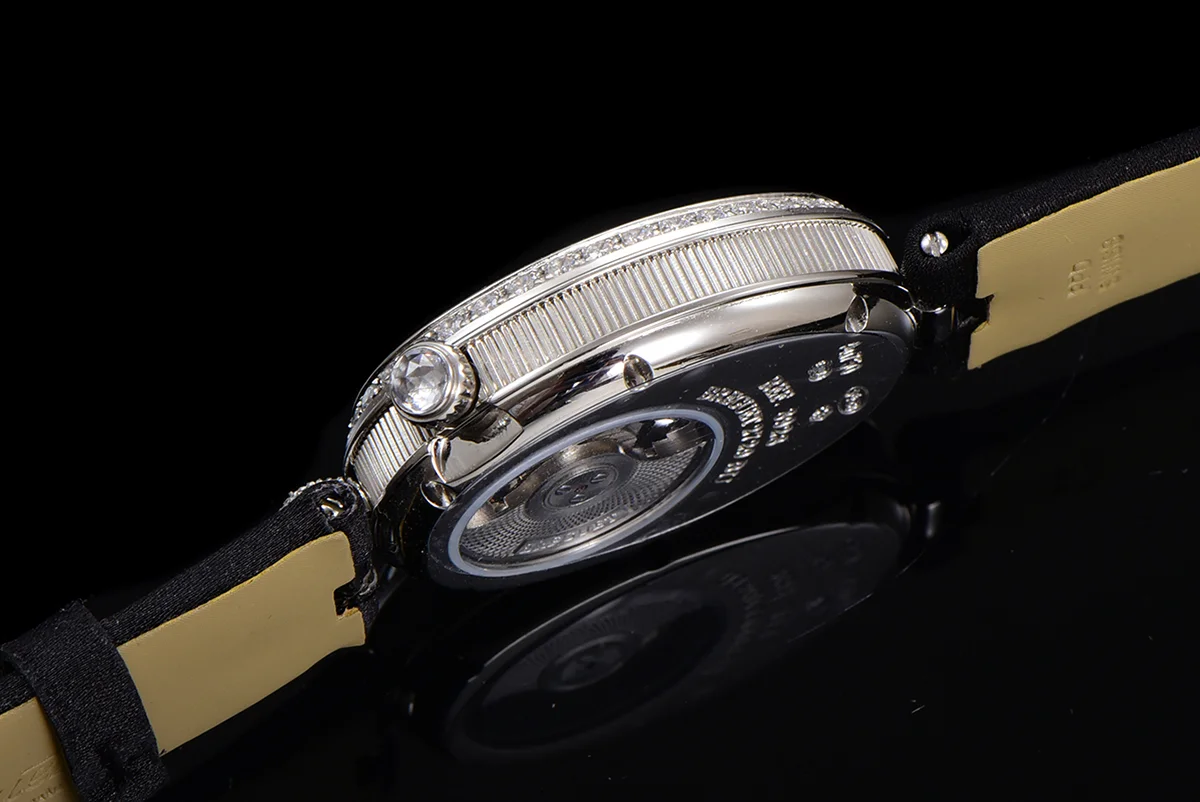 Reine de Naples in White Gold 8918BB on Black Leather Strap