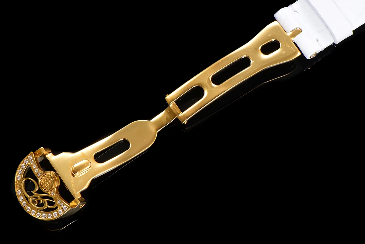 Reine de Naples in Yellow Gold 8928BA White Leather Strap