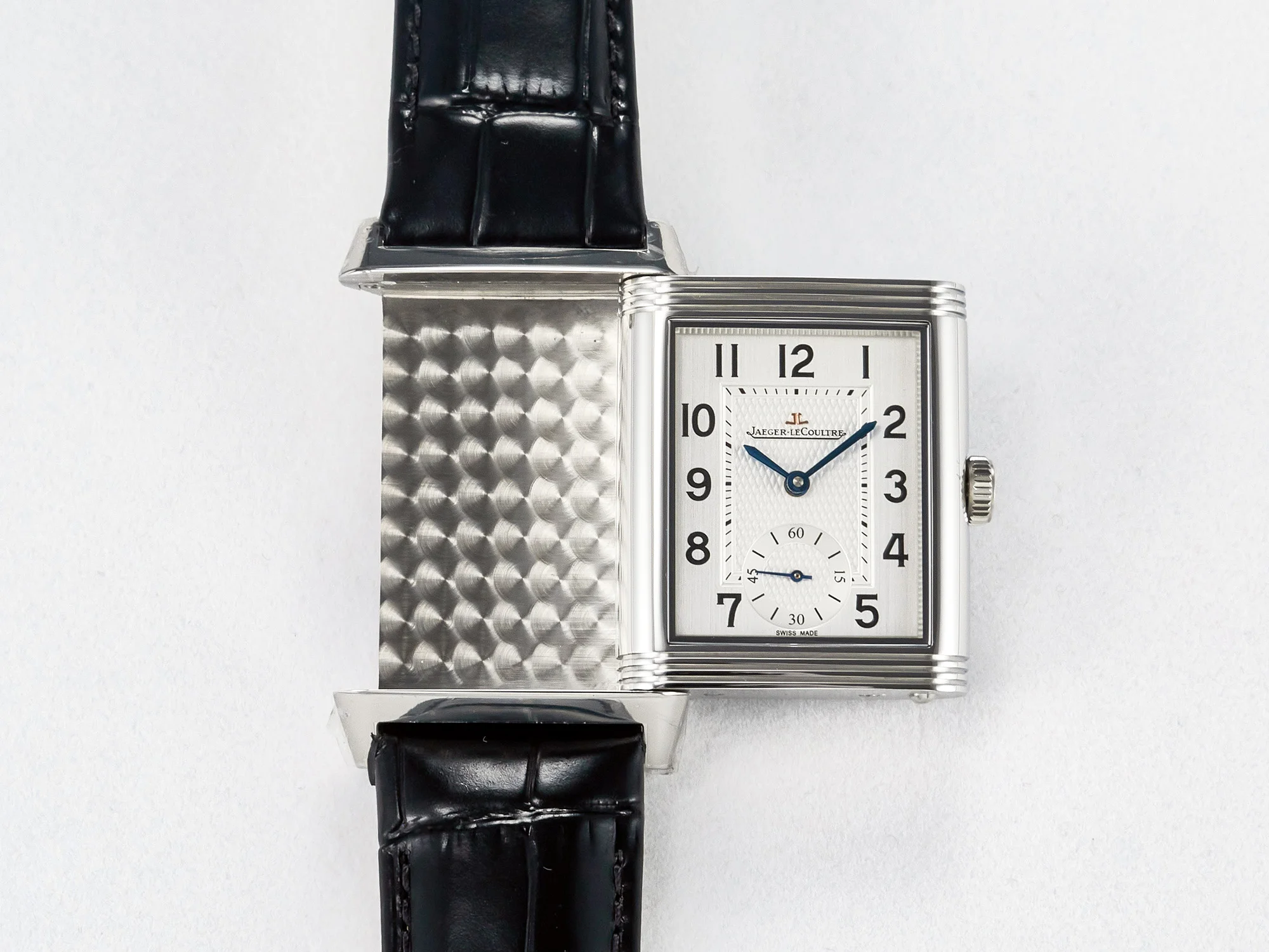 Reverso Classic Duoface Small Seconds SS MGF Best Edition White Guilloché Dial on Black Leather Strap A854A