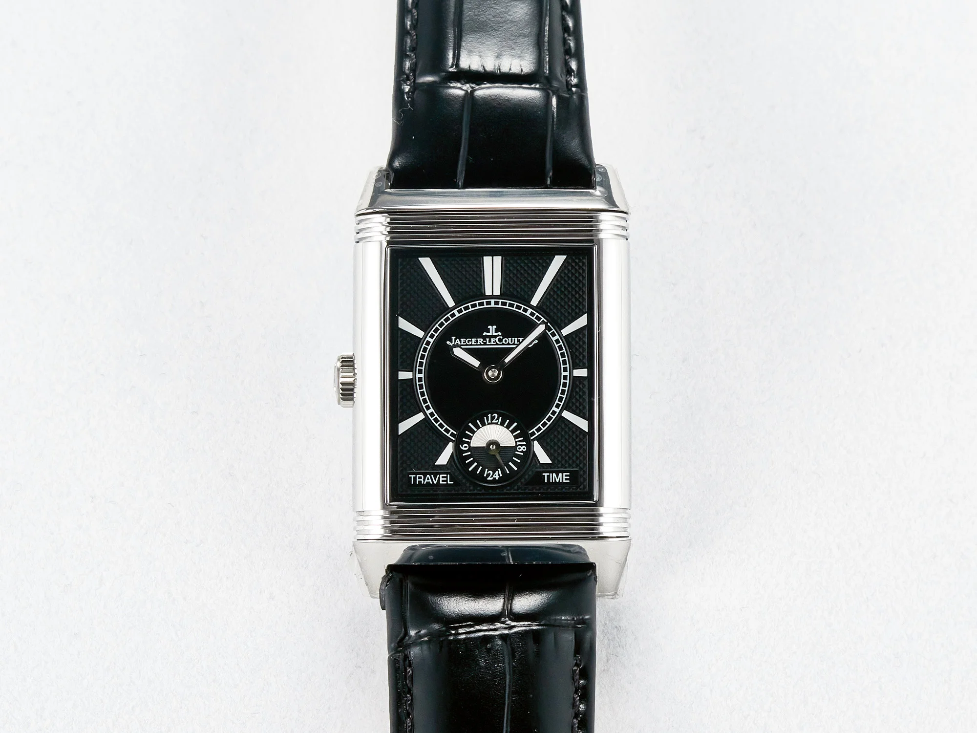 Reverso Classic Duoface Small Seconds SS MGF Best Edition White Guilloché Dial on Black Leather Strap A854A