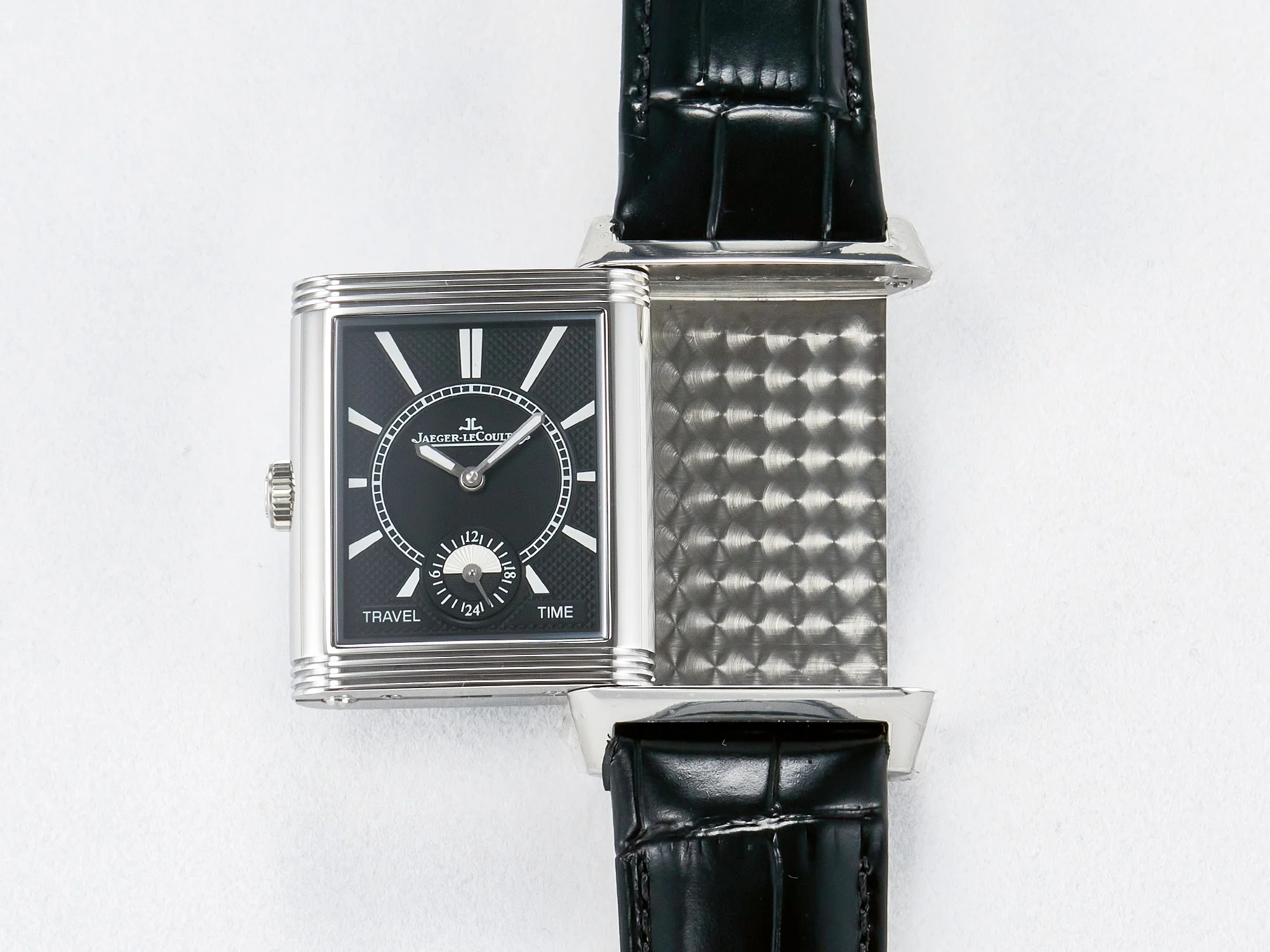 Reverso Classic Duoface Small Seconds SS MGF Best Edition White Guilloché Dial on Black Leather Strap A854A
