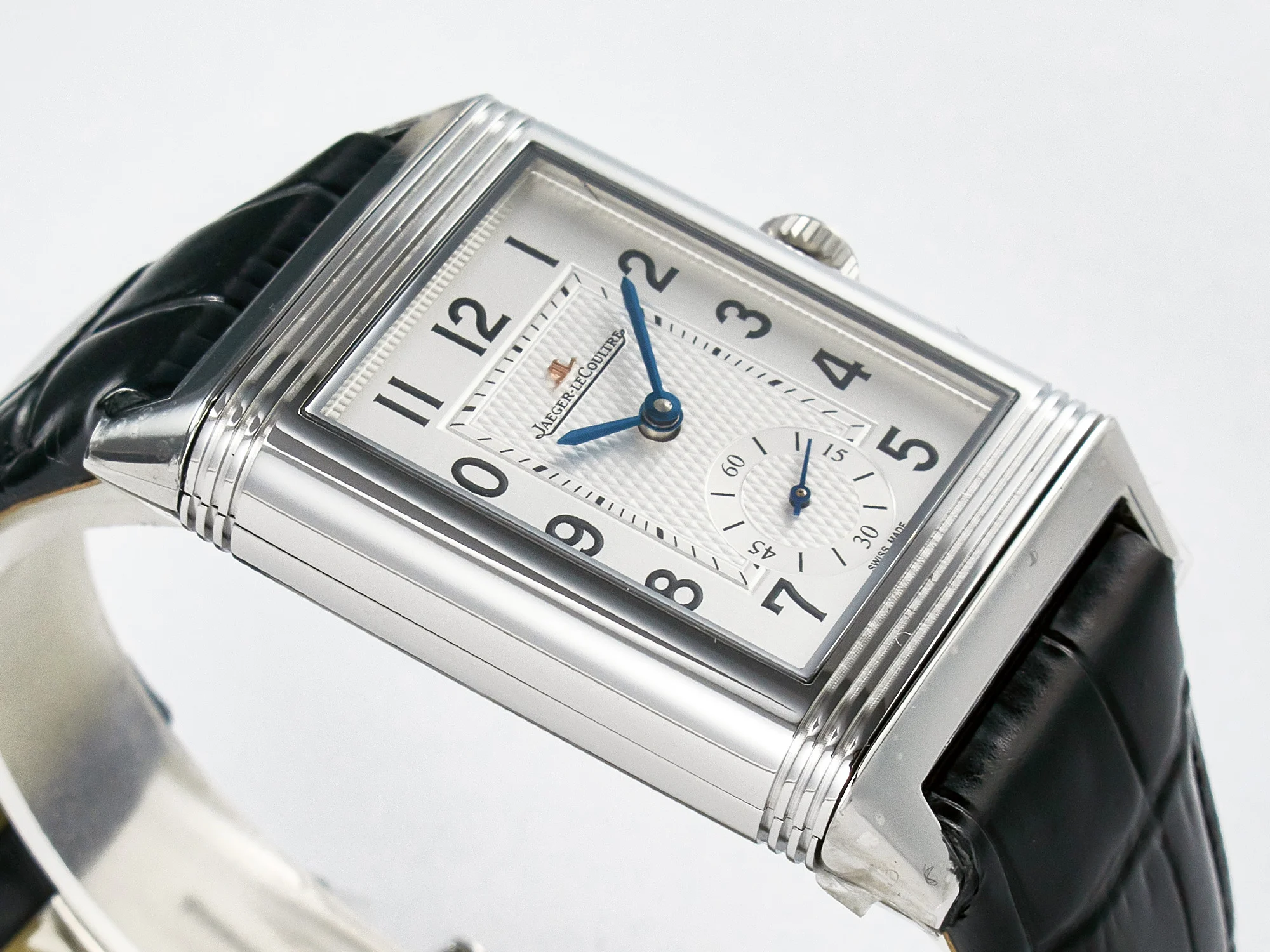 Reverso Classic Duoface Small Seconds SS MGF Best Edition White Guilloché Dial on Black Leather Strap A854A