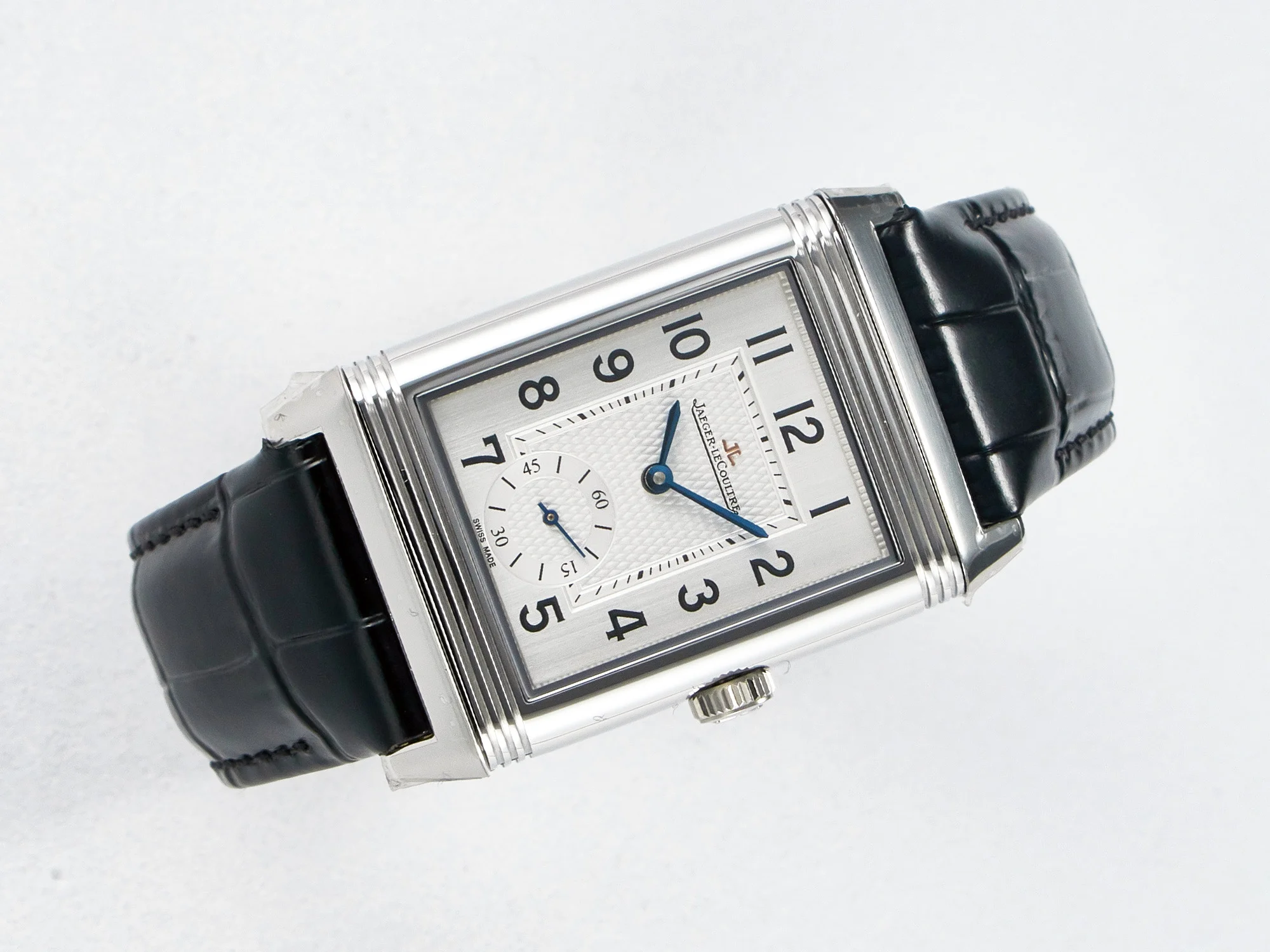 Reverso Classic Duoface Small Seconds SS MGF Best Edition White Guilloché Dial on Black Leather Strap A854A
