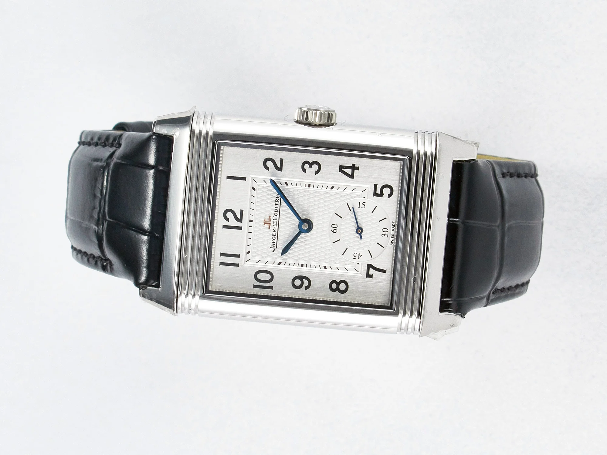 Reverso Classic Duoface Small Seconds SS MGF Best Edition White Guilloché Dial on Black Leather Strap A854A