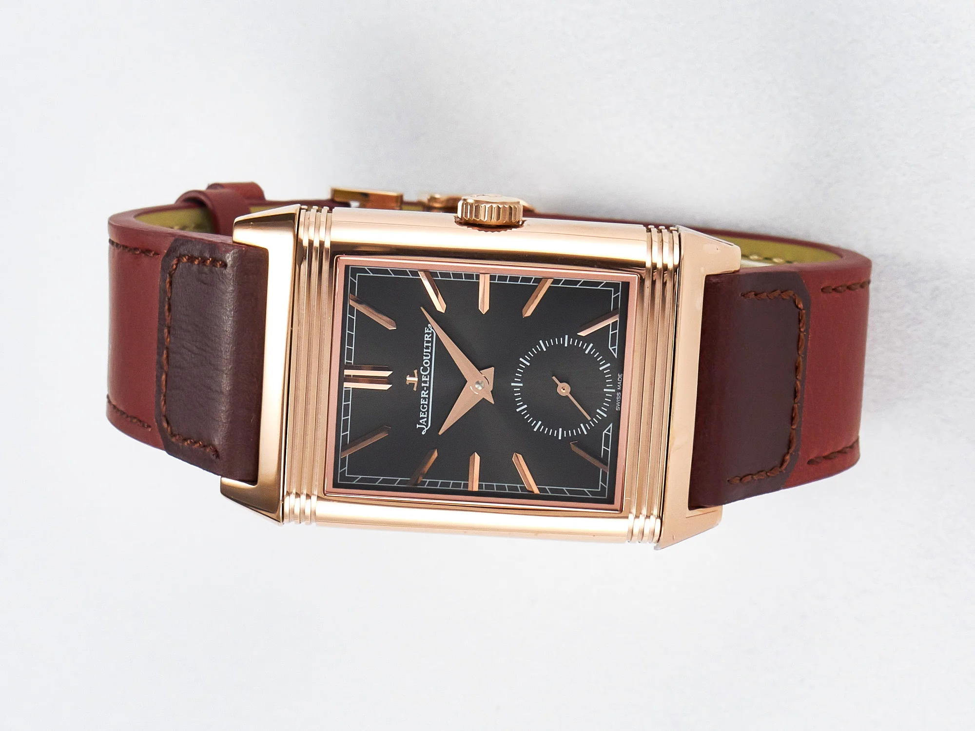 Reverso Tribute Duoface Small Seconds RG MGF Best Edition Black Dial on Red Leather Strap A854A