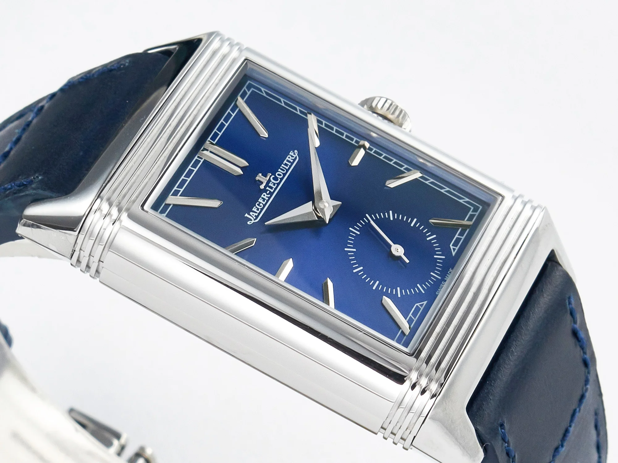Reverso Tribute Duoface Small Seconds SS MGF Best Edition Blue Dial on Blue Leather Strap A854A