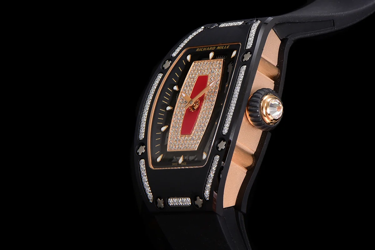 RM 007 Automatic Ladies Black Ceramic Red Lips Diamond
