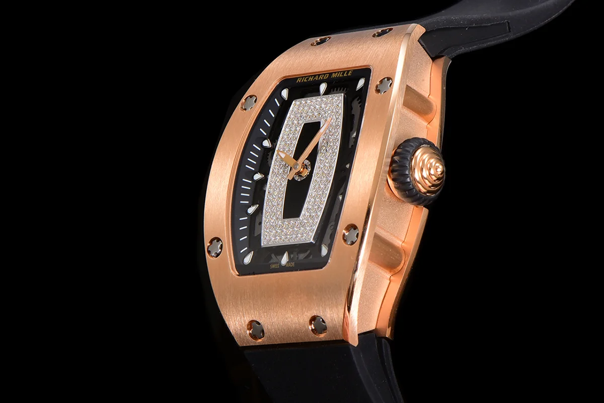 RM 007 Automatic Ladies in Rose Gold on Black Rubber Strap