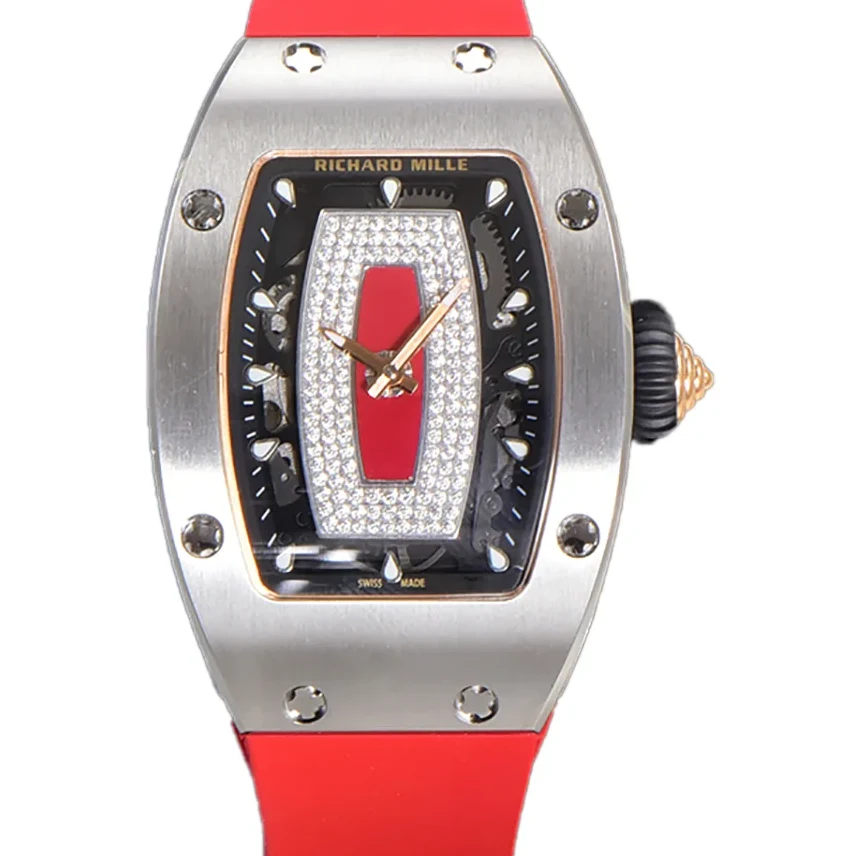 RM 007 Automatic Ladies in Steel on Red Rubber Strap