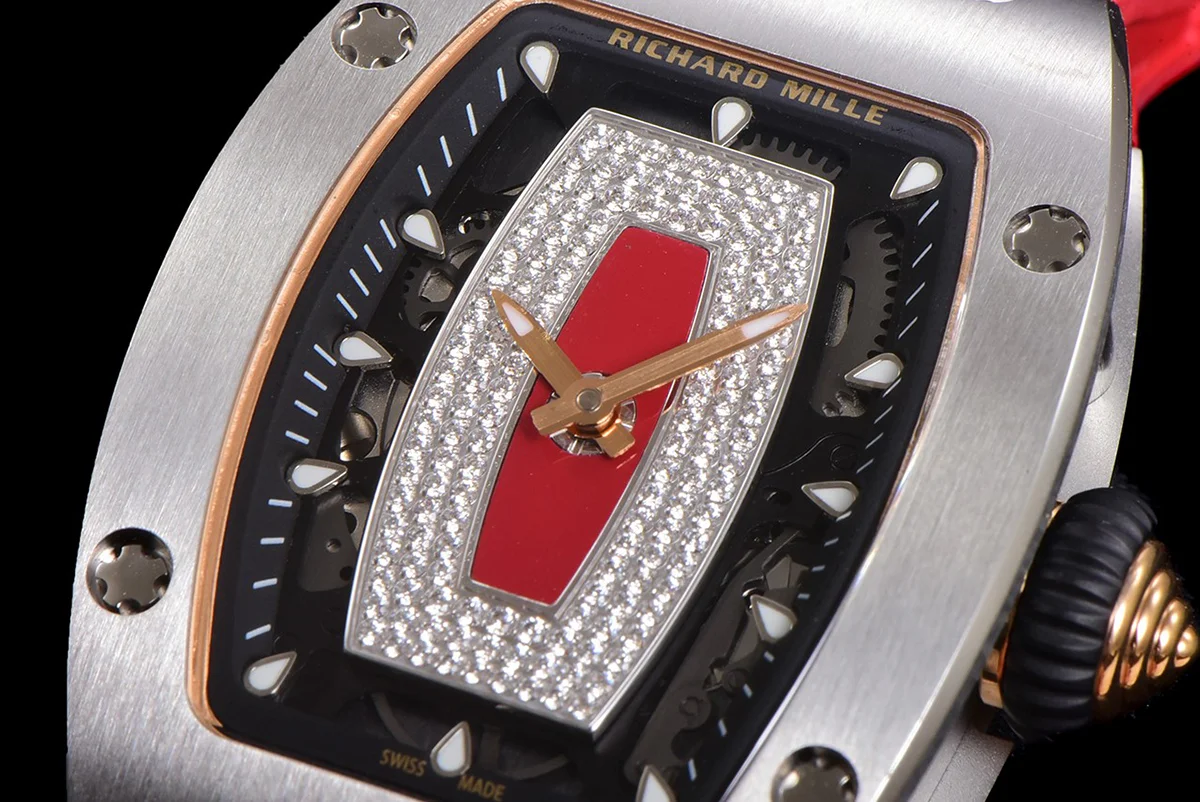 RM 007 Automatic Ladies in Steel on Red Rubber Strap