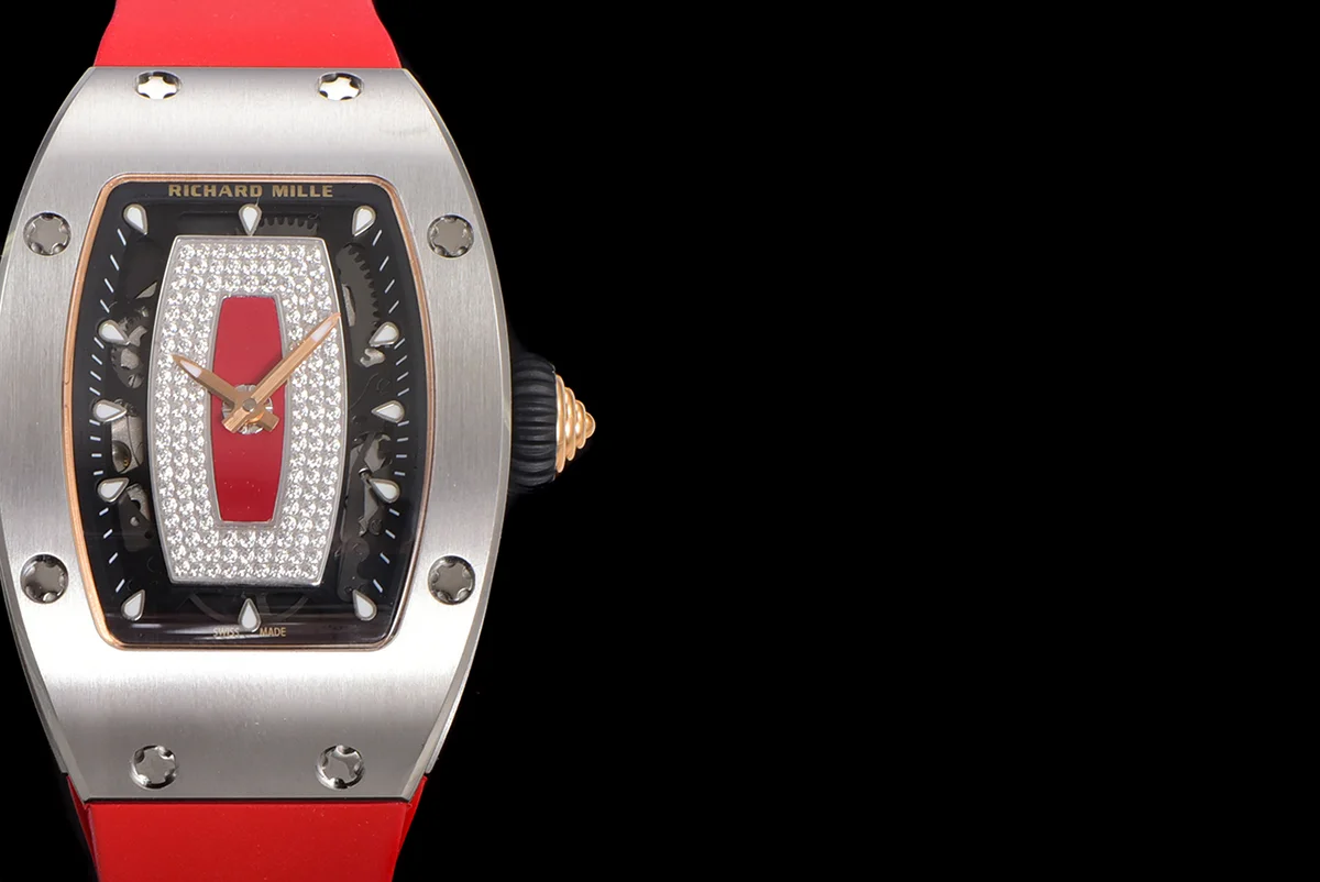 RM 007 Automatic Ladies in Steel on Red Rubber Strap