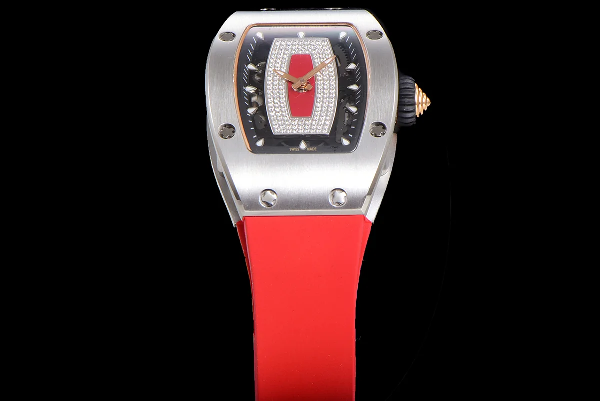 RM 007 Automatic Ladies in Steel on Red Rubber Strap