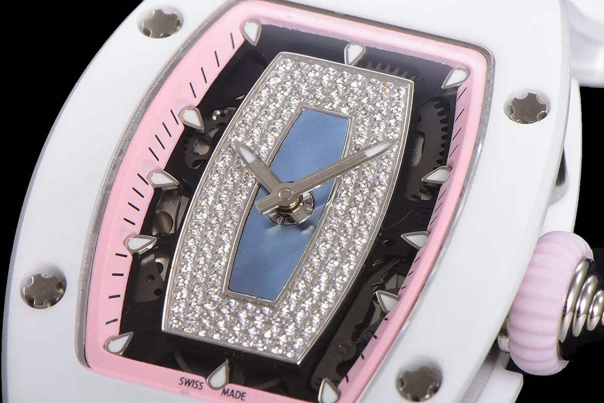 RM 007 Automatic Ladies White Ceramic Pink