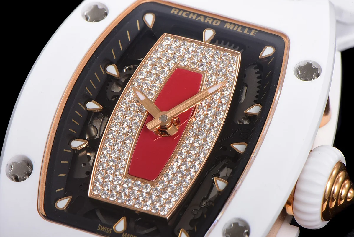 RM 007 Automatic Ladies White Ceramic Red Lips