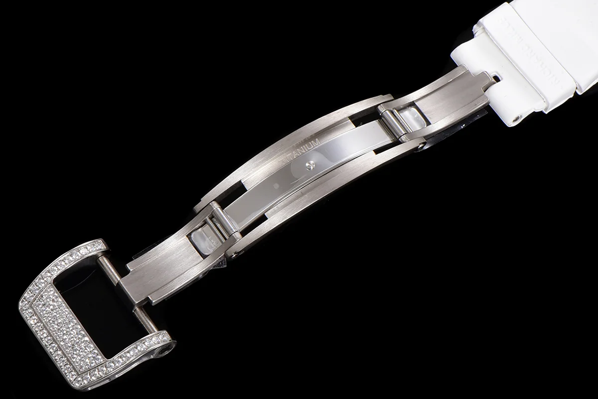 RM 007 Automatic Ladies with Diamond Bezel in Steel on White Rubber Strap