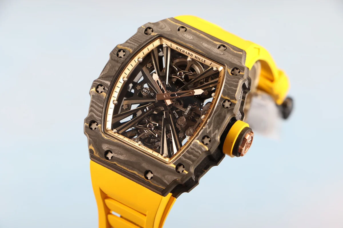 RM 012-01 Tourbillon NTPT Carbon on Yellow Rubber Strap