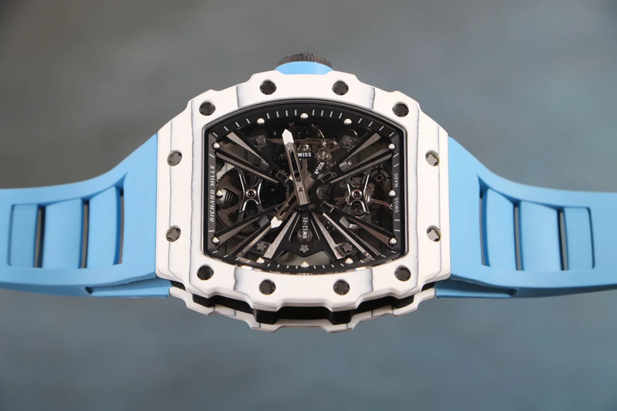 RM 012-01 Tourbillon White NTPT Carbon on Blue Rubber Strap