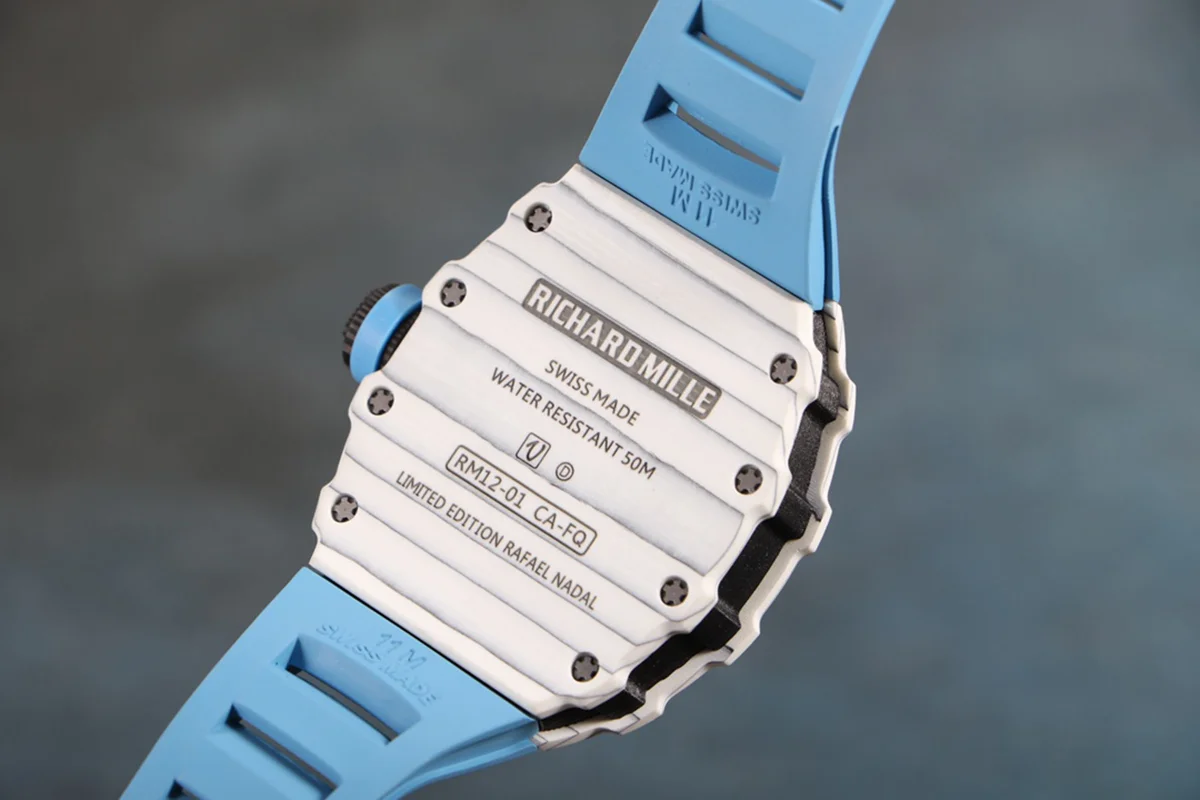 RM 012-01 Tourbillon White NTPT Carbon on Blue Rubber Strap