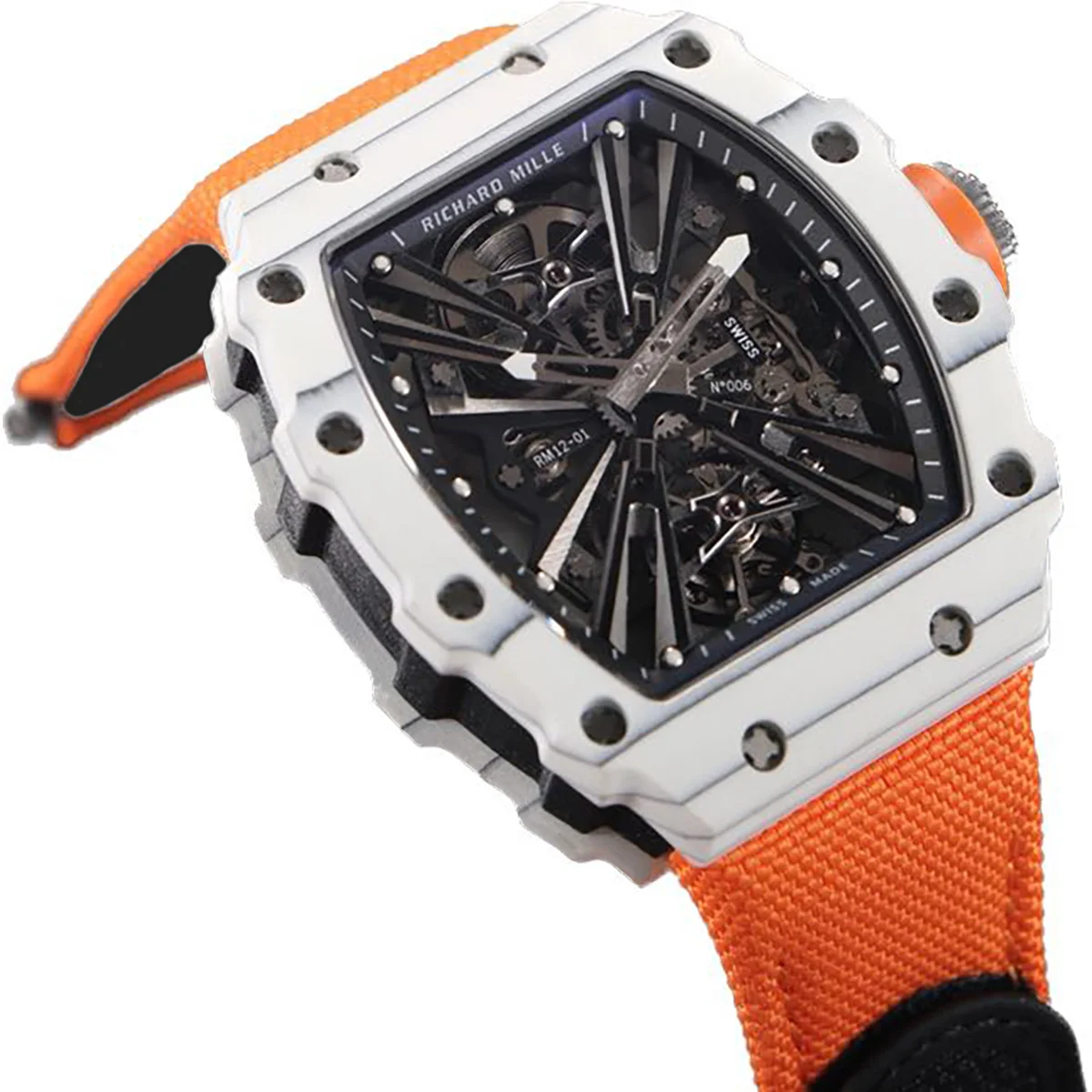 RM 012-01 Tourbillon White NTPT Carbon on Orange Nylon Strap