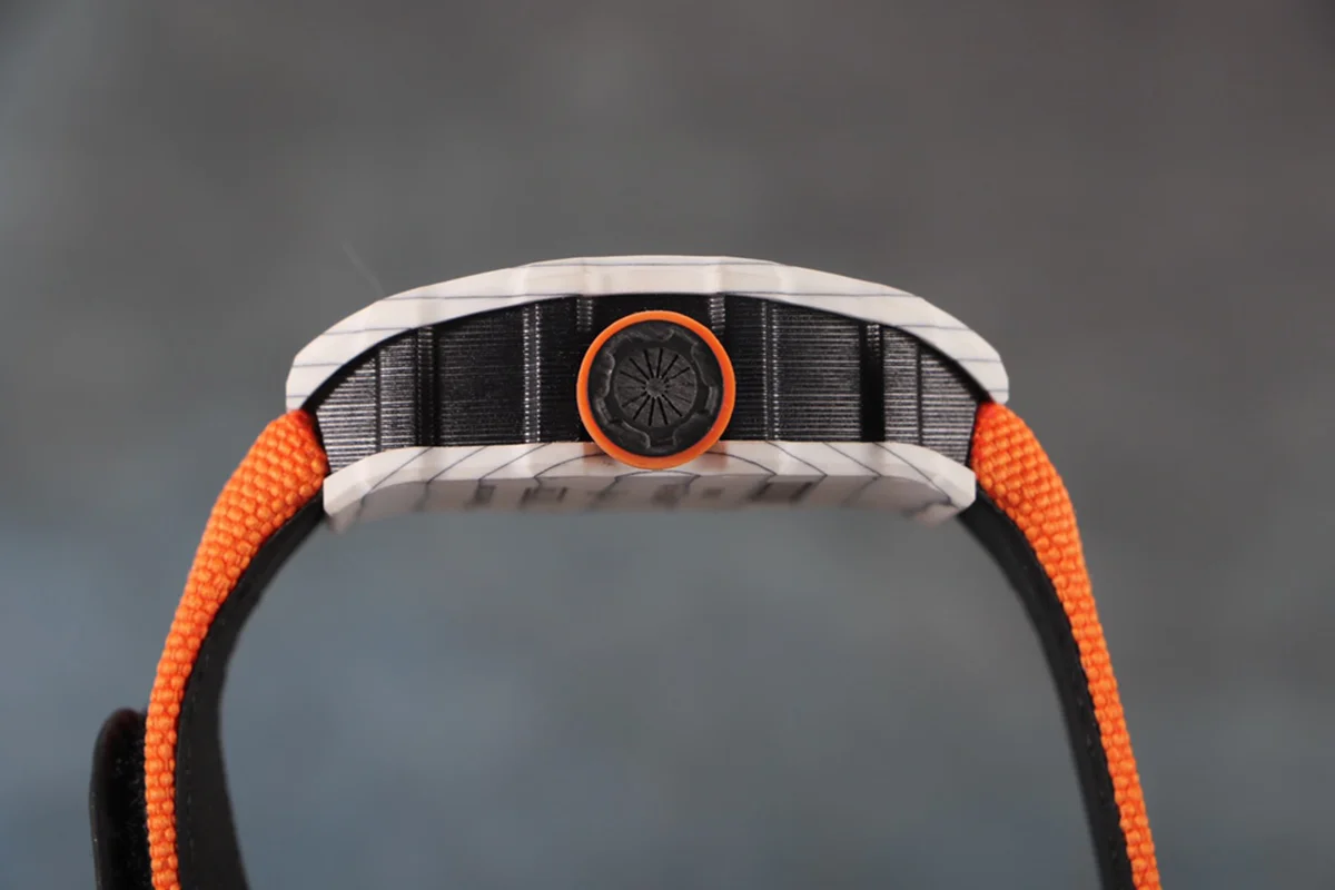 RM 012-01 Tourbillon White NTPT Carbon on Orange Nylon Strap