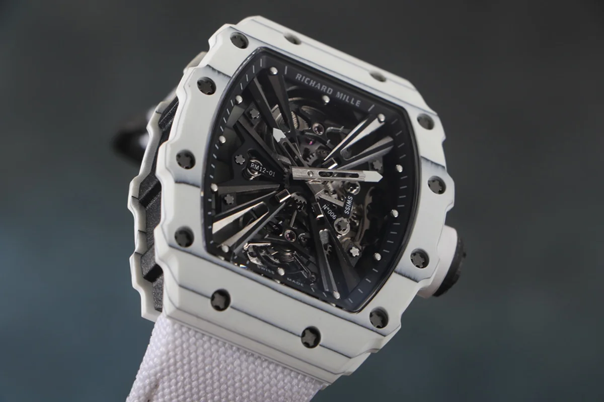 RM 012-01 Tourbillon White NTPT Carbon on White Nylon Strap