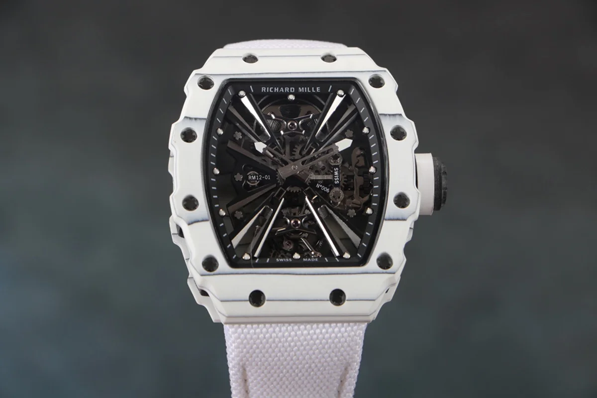 RM 012-01 Tourbillon White NTPT Carbon on White Nylon Strap