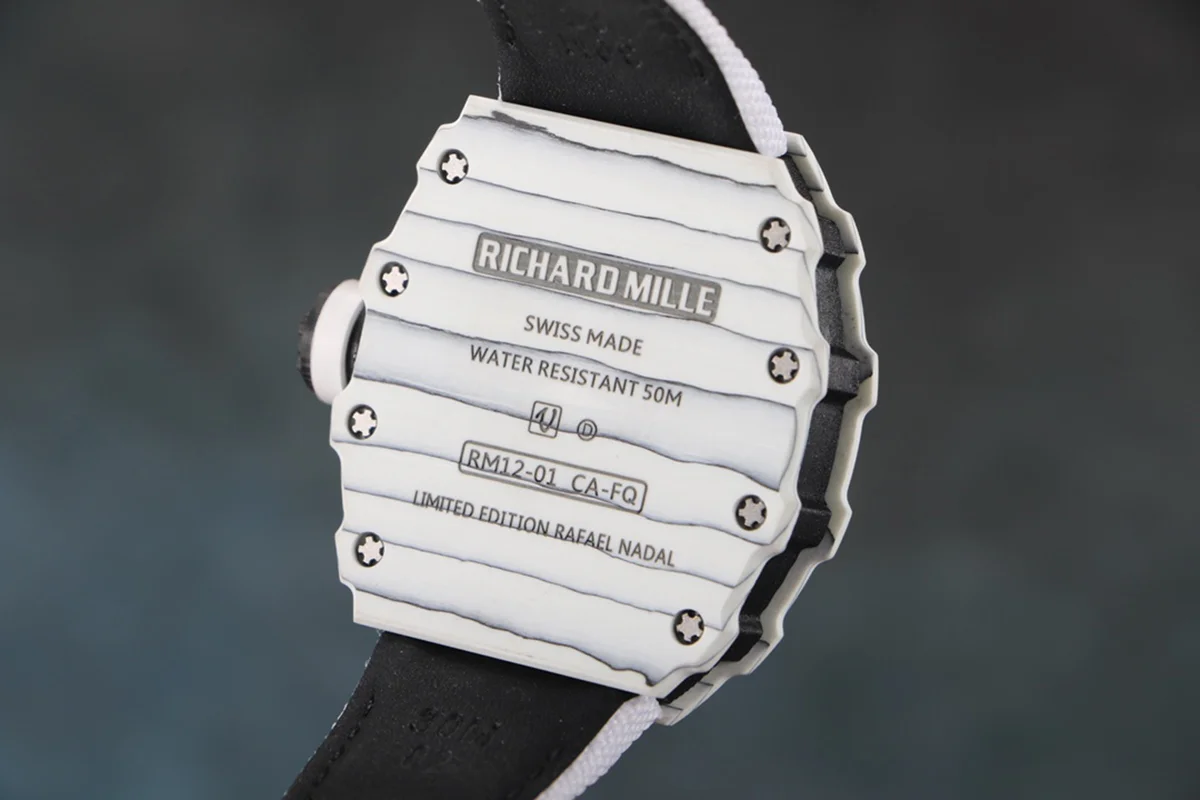 RM 012-01 Tourbillon White NTPT Carbon on White Nylon Strap