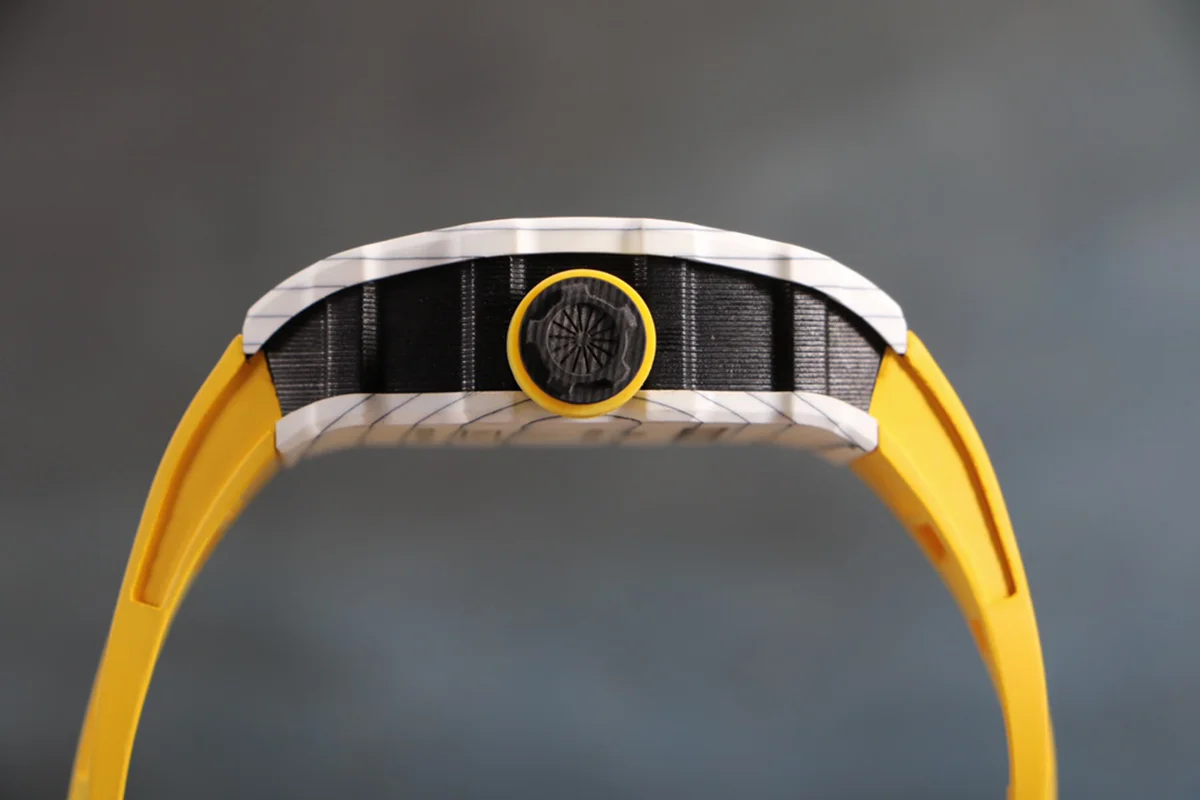RM 012-01 Tourbillon White NTPT Carbon on Yellow Rubber Strap