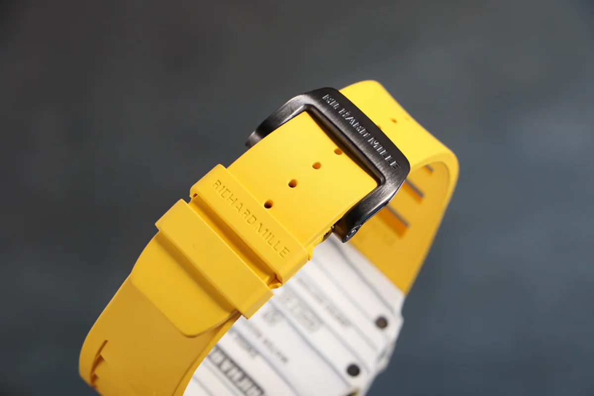 RM 012-01 Tourbillon White NTPT Carbon on Yellow Rubber Strap