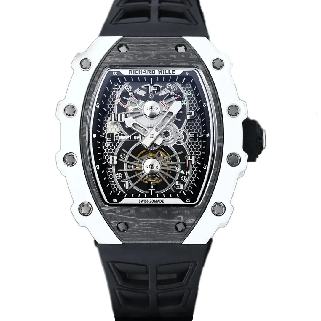 RM 021-02 Tourbillon Aerodyne on White Quartz on Black Rubber Strap