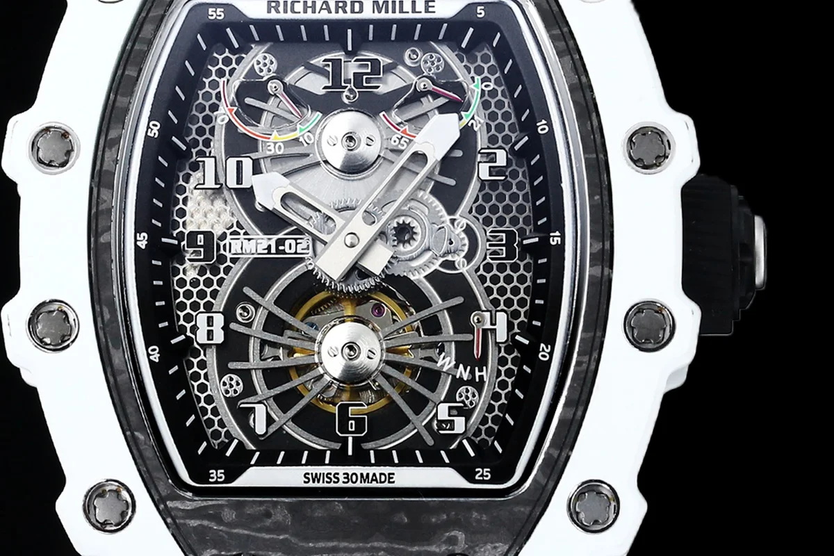 RM 021-02 Tourbillon Aerodyne on White Quartz on Black Rubber Strap