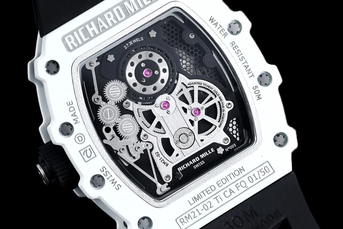 RM 021-02 Tourbillon Aerodyne on White Quartz on Black Rubber Strap
