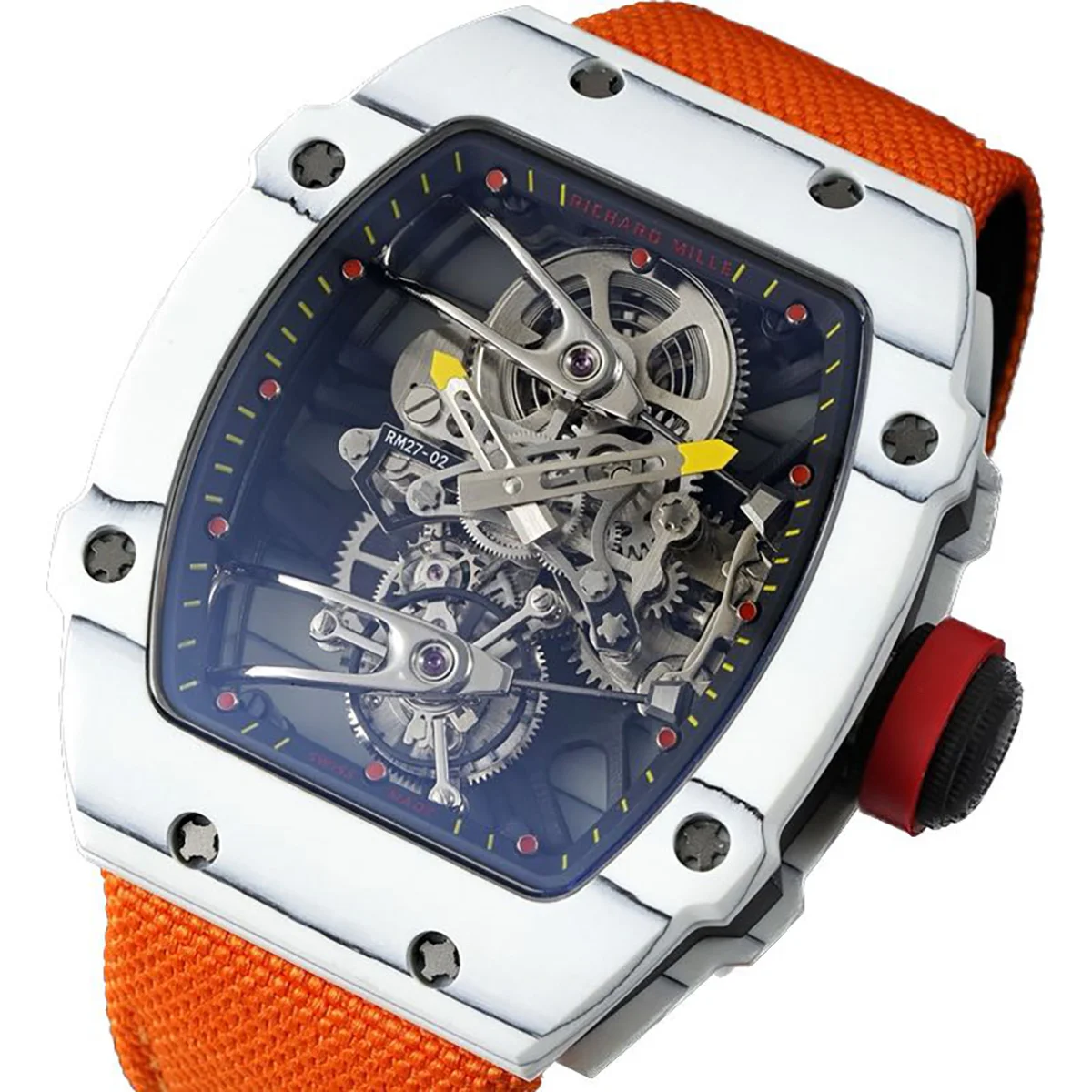 RM 027-02 Tourbillon Rafael Nadal White NTPT on Orange Nylon Strap