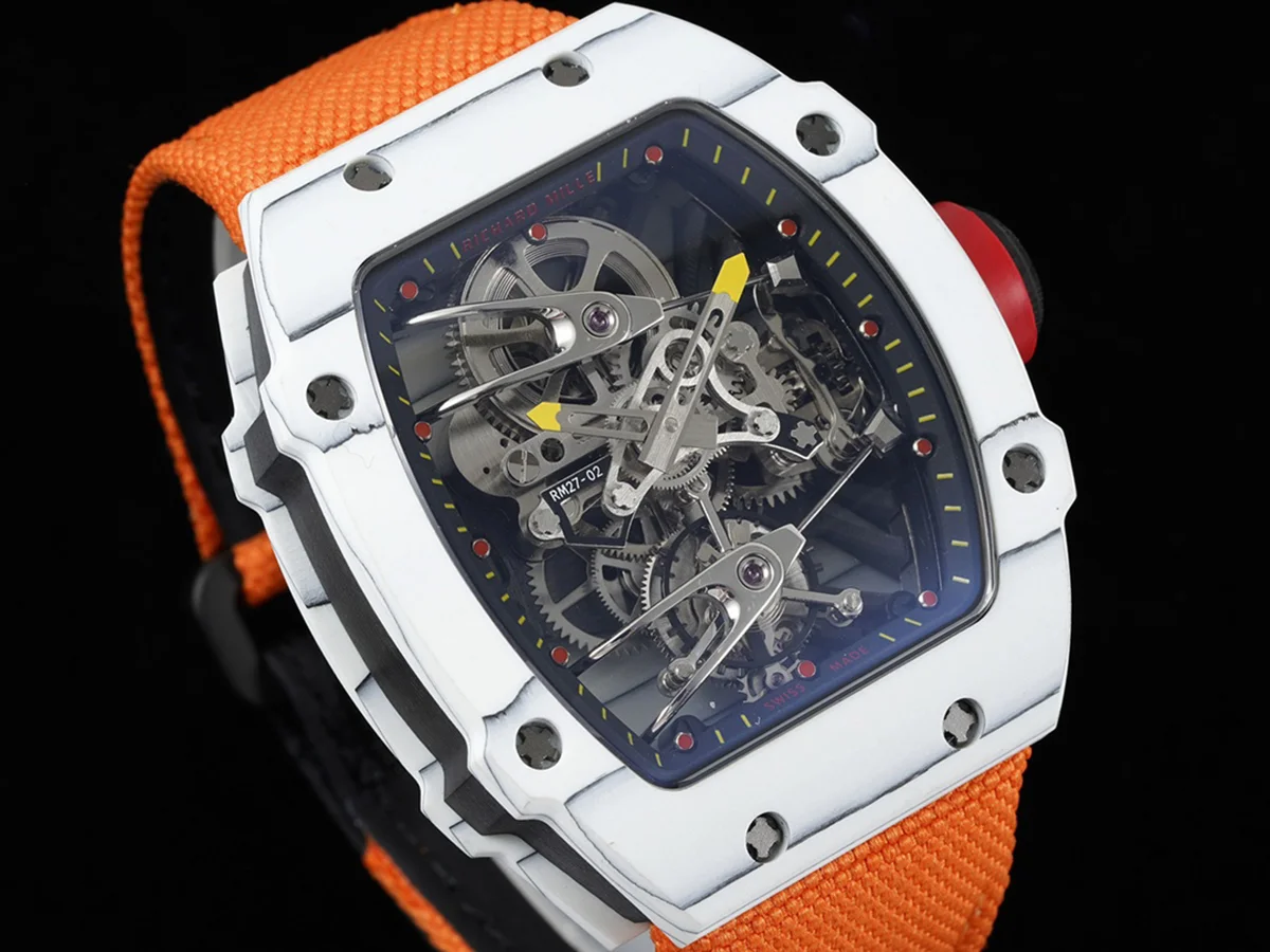 RM 027-02 Tourbillon Rafael Nadal White NTPT on Orange Nylon Strap