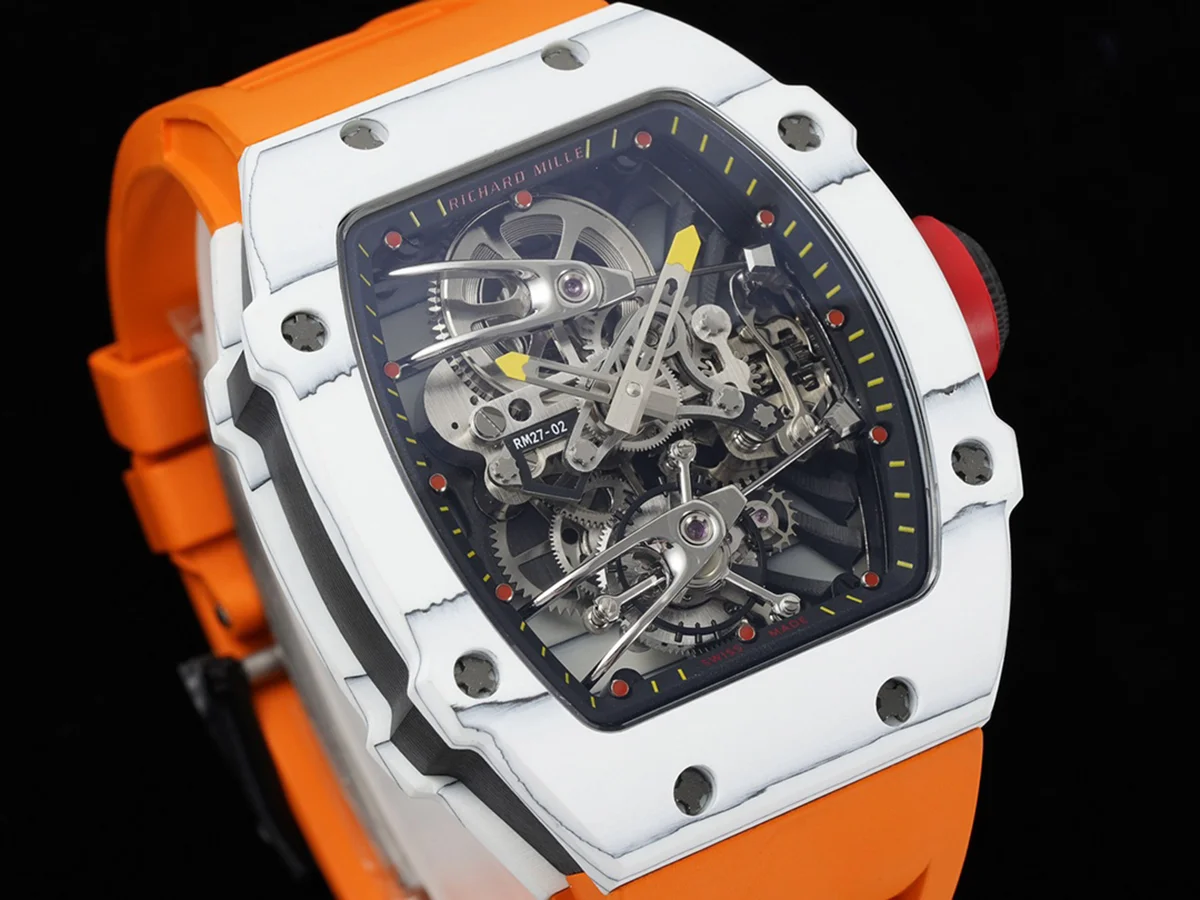 RM 027-02 Tourbillon Rafael Nadal White NTPT on Orange Rubber Strap