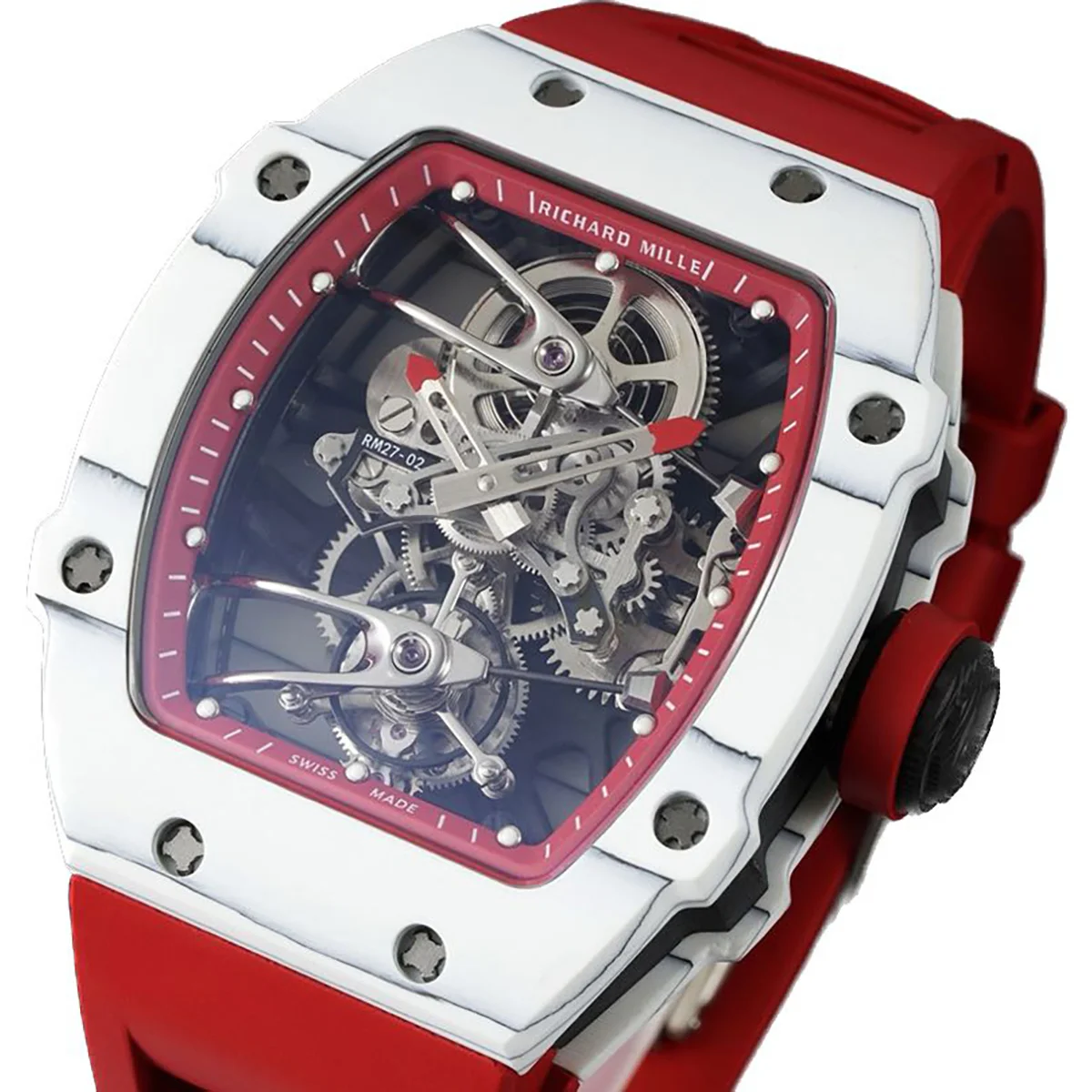 RM 027-02 Tourbillon Rafael Nadal White NTPT on Red Rubber Strap