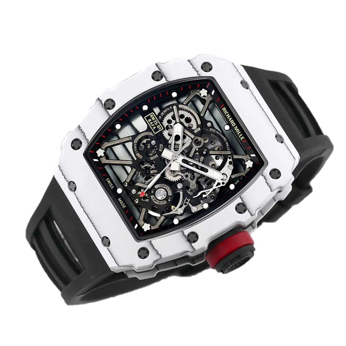 RM 035-01 Rafael Nadal White NTPT on Black Rubber Strap