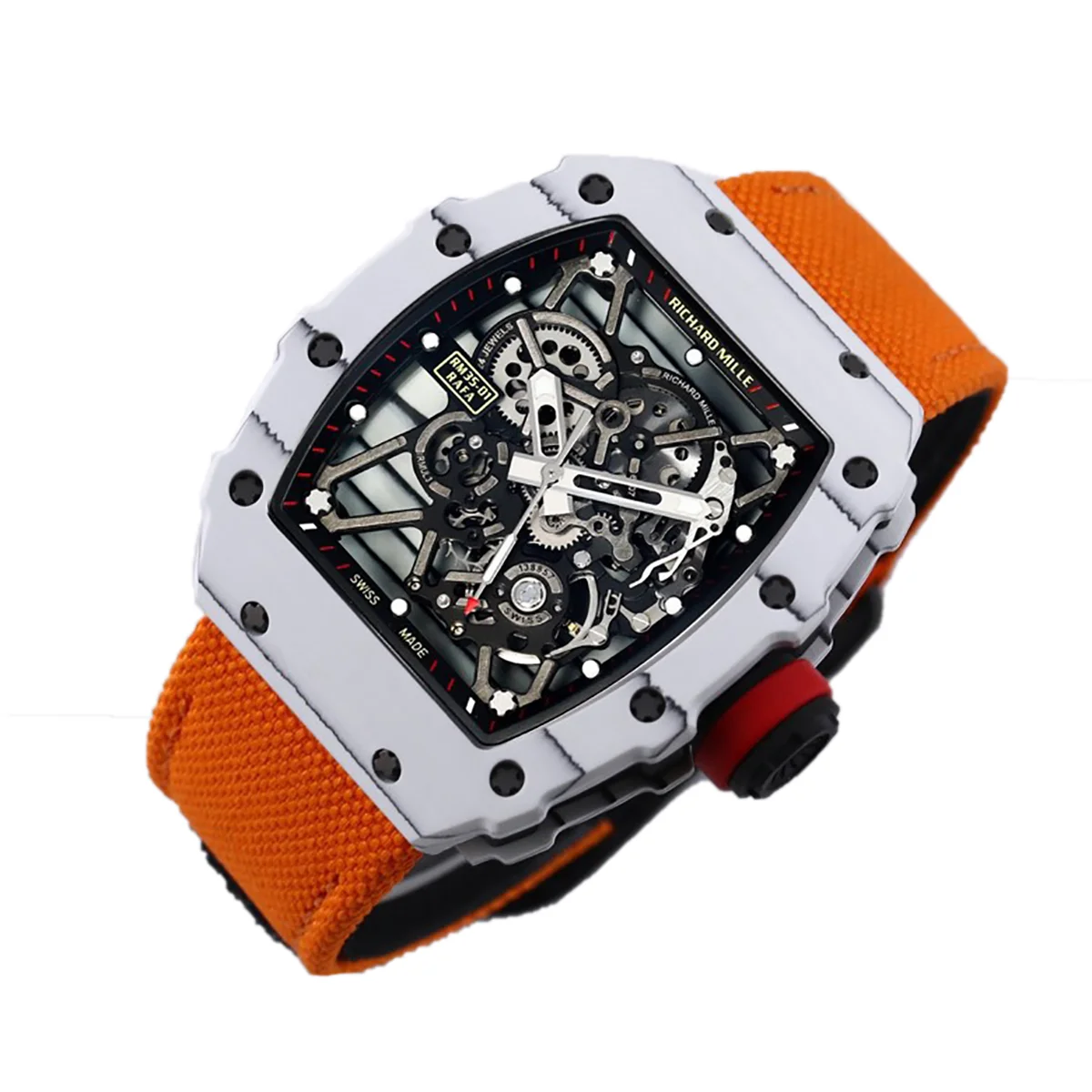 RM 035-01 Rafael Nadal White NTPT on Orange Nylon Strap