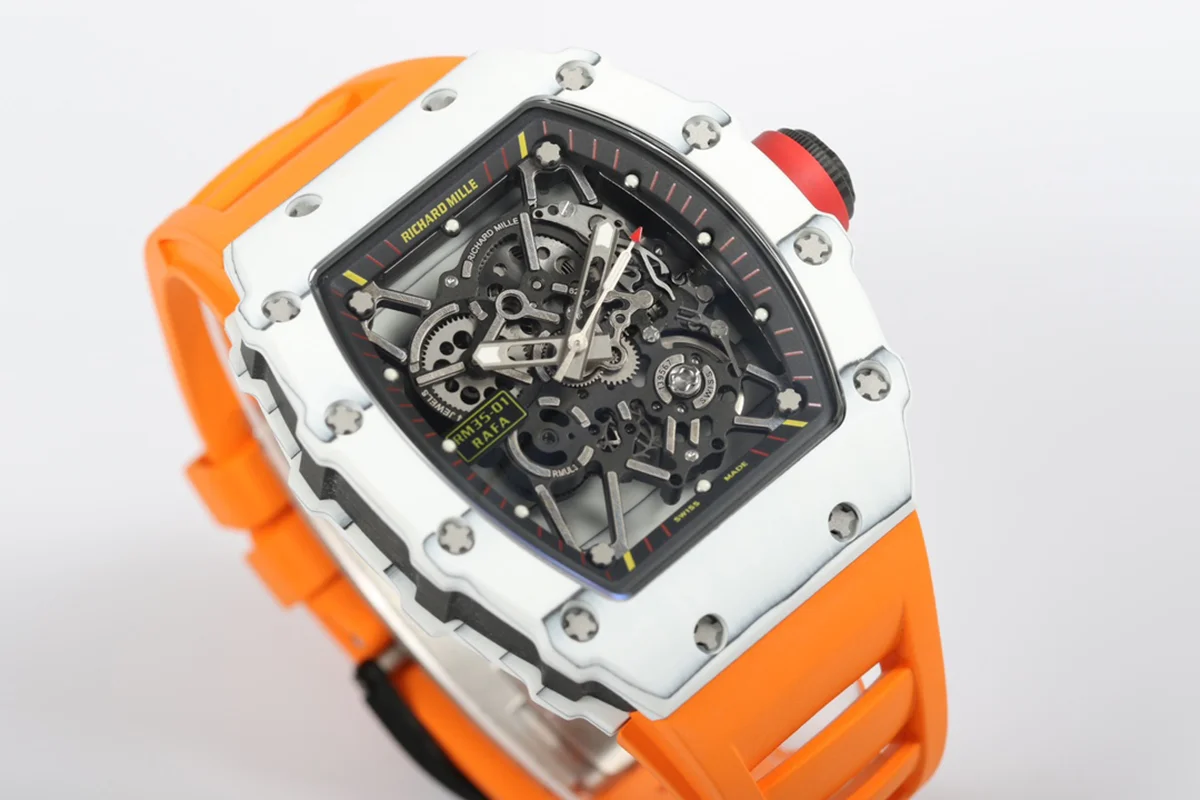 RM 035-01 Rafael Nadal White NTPT on Orange Rubber Strap