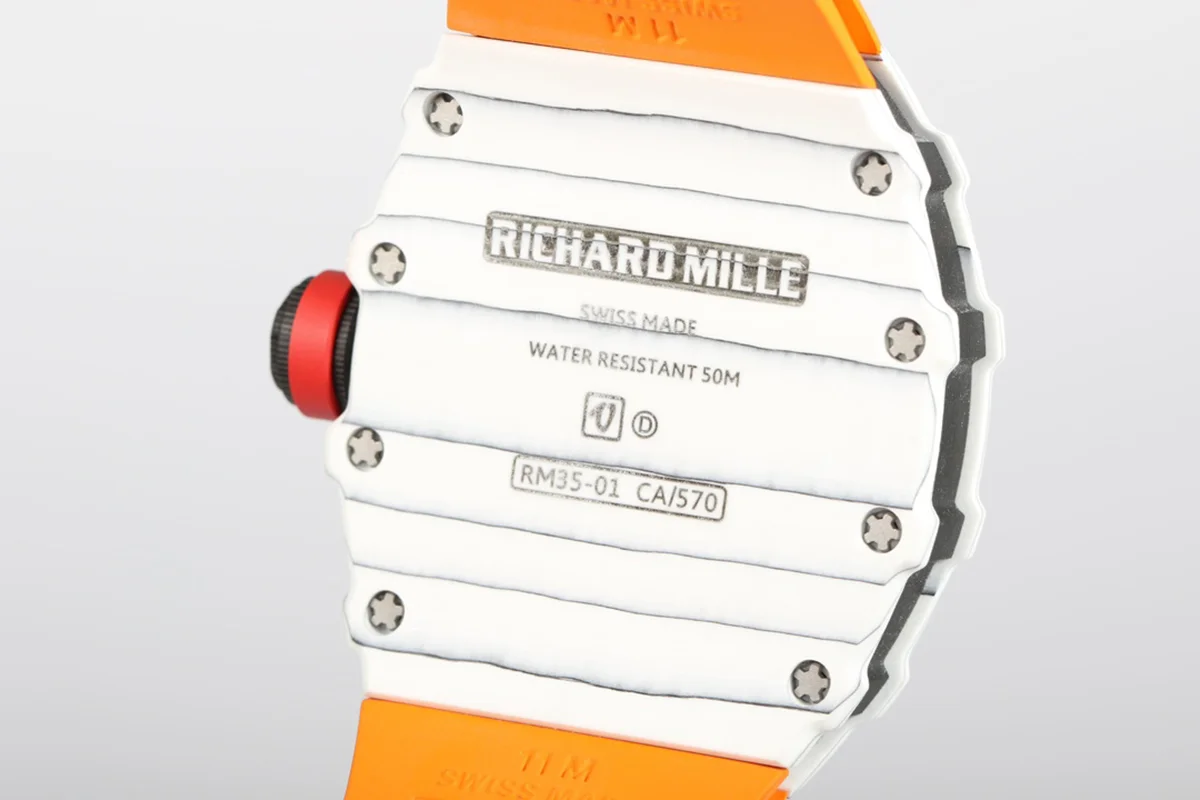 RM 035-01 Rafael Nadal White NTPT on Orange Rubber Strap